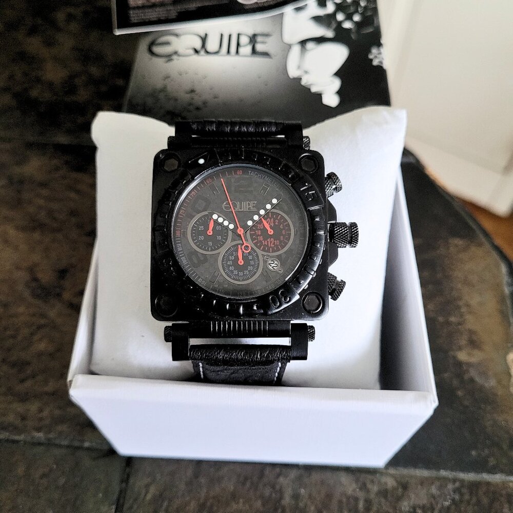 Equipe Gasket Men's Chronograph Leather Black Watch